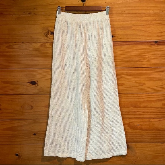 Lulus Cream White Sheer Floral Lace Wide Leg Pants Extra Small Boho Loungewear - Picture 1 of 7